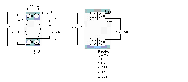 SKF 角接觸球軸承, 單列，用于配對(duì)安裝, 背對(duì)背配對(duì)2×718/710ACGMB樣本圖片