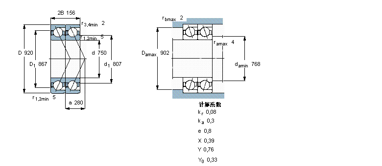 SKF 角接觸球軸承, 單列，用于配對安裝, 前后配對2×718/750AGMB樣本圖片