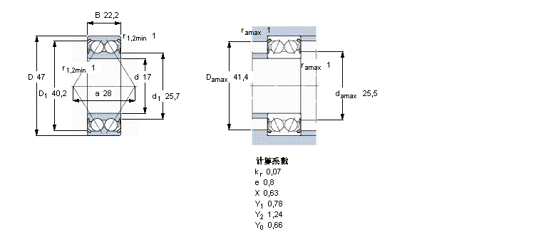 SKF 角接觸球軸承, 雙列, 兩面防塵罩3303A-2ZTN9/MT33樣本圖片
