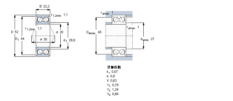 SKF 角接觸球軸承, 雙列, 無密封件3304A樣本圖片