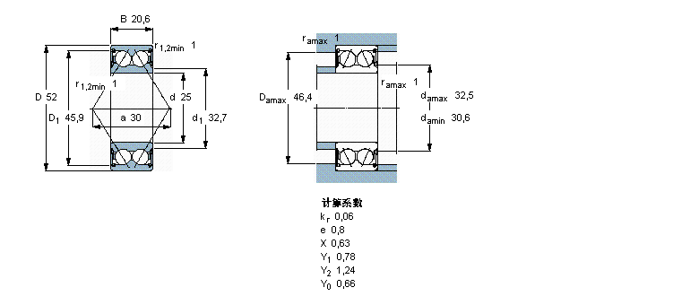 SKF 角接觸球軸承, 雙列, 兩面密封件3205A-2RS1TN9/MT33樣本圖片