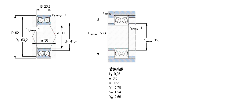SKF 角接觸球軸承, 雙列, 無密封件5206A樣本圖片