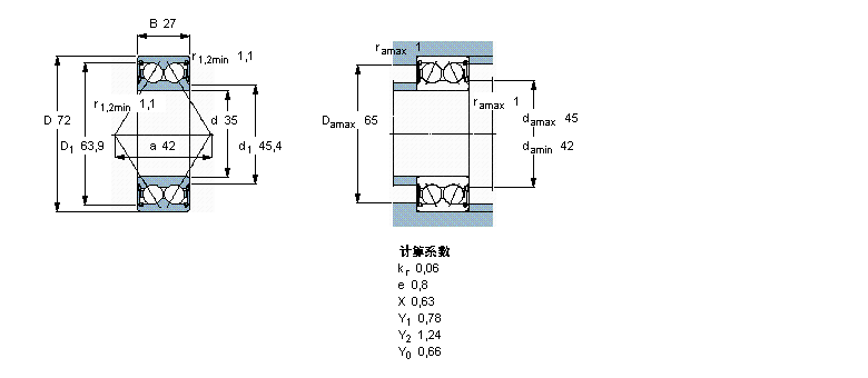 SKF 角接觸球軸承, 雙列, 兩面密封件3207A-2RS1TN9/MT33樣本圖片