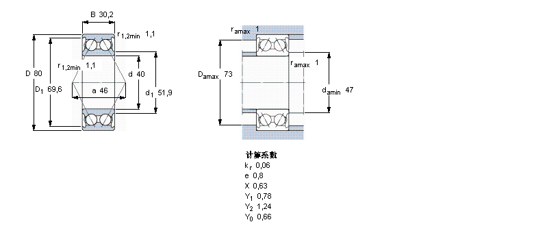 SKF 角接觸球軸承, 雙列, 無密封件5208A樣本圖片