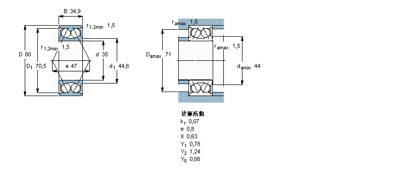 SKF 角接觸球軸承, 雙列, 無(wú)密封件3307ATN9樣本圖片