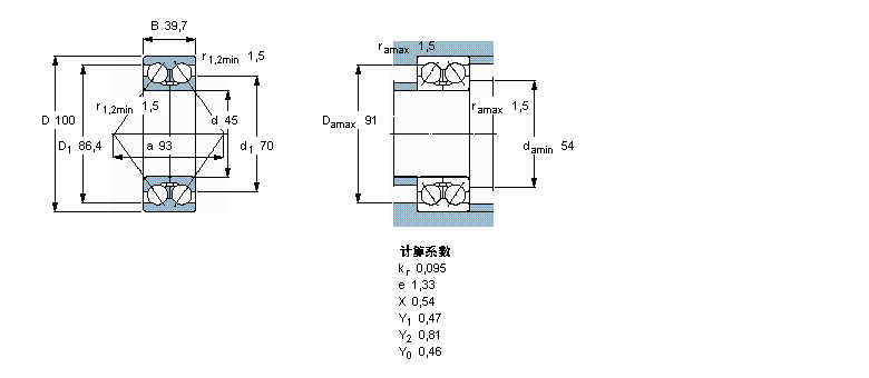 SKF 角接觸球軸承, 雙列, 無密封件, 兩部份內(nèi)圈3309DMA樣本圖片