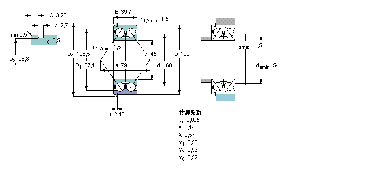 SKF 角接觸球軸承, 雙列, 無密封件, 于外圈的帶止動槽, 兩部份內圈3309DNRCBM樣本圖片