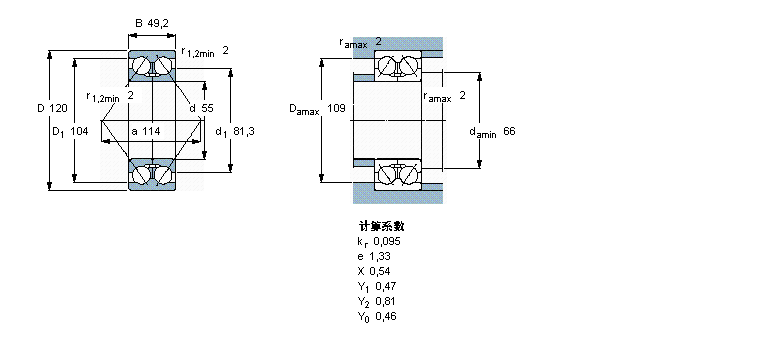 SKF 角接觸球軸承, 雙列, 無密封件, 兩部份內(nèi)圈3311DTN9樣本圖片