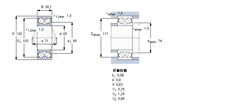 SKF 角接觸球軸承, 雙列, 無密封件3213A樣本圖片