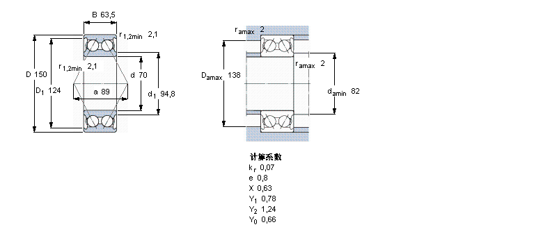 SKF 角接觸球軸承, 雙列, 無(wú)密封件3314A樣本圖片