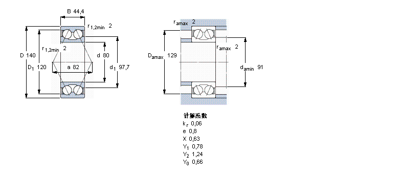 SKF 角接觸球軸承, 雙列, 無(wú)密封件3216A樣本圖片
