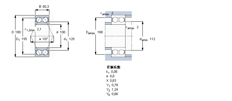 SKF 角接觸球軸承, 雙列, 無密封件5220A樣本圖片