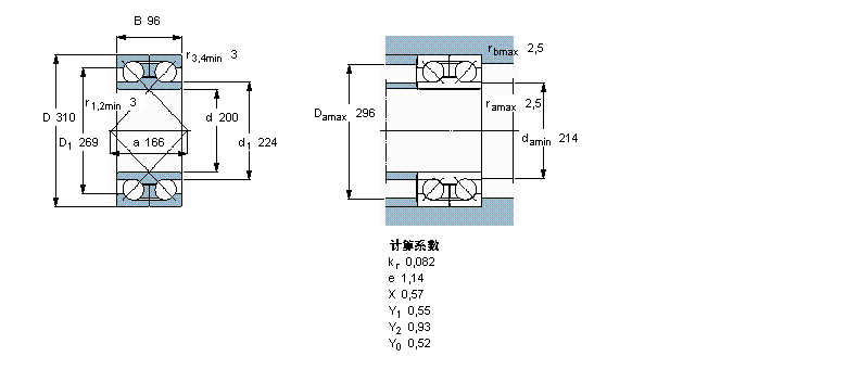 SKF 角接觸球軸承, 雙列, 無密封件, 兩部份外圈305352樣本圖片
