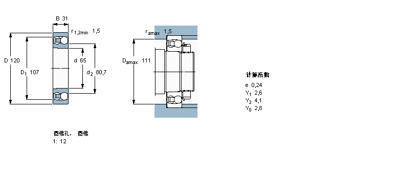 SKF 自調(diào)心球軸承, 圓柱孔和圓錐孔, 圓錐型內(nèi)孔, 無密封件2213EKTN9樣本圖片