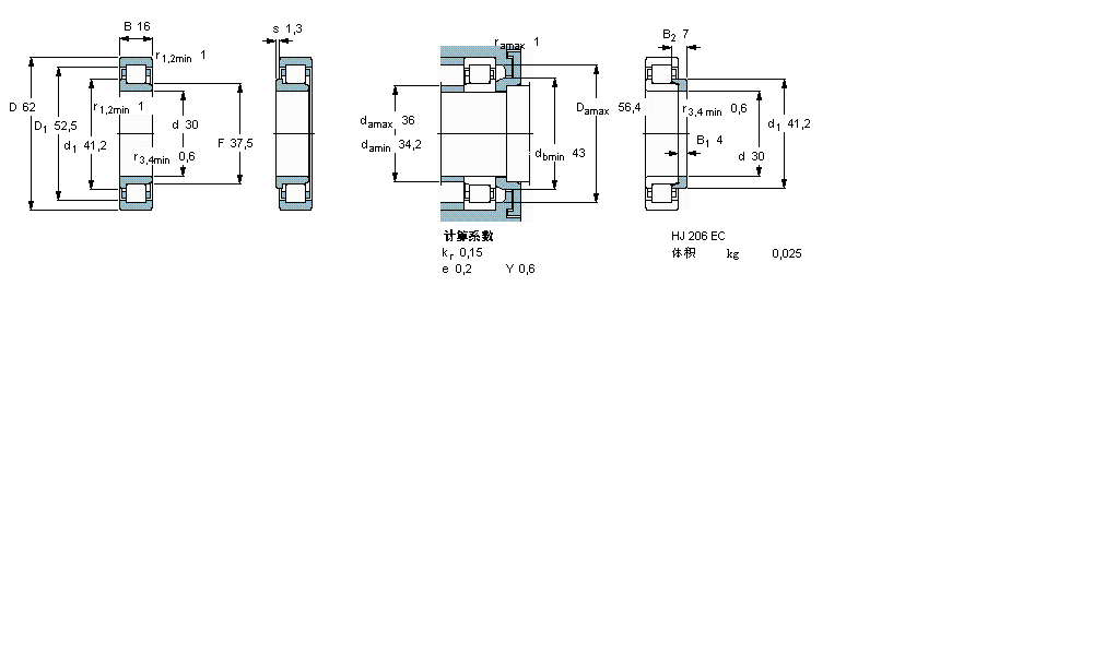 SKF 圓柱滾子軸承, 單列, NJ 設計NJ206ECJ樣本圖片