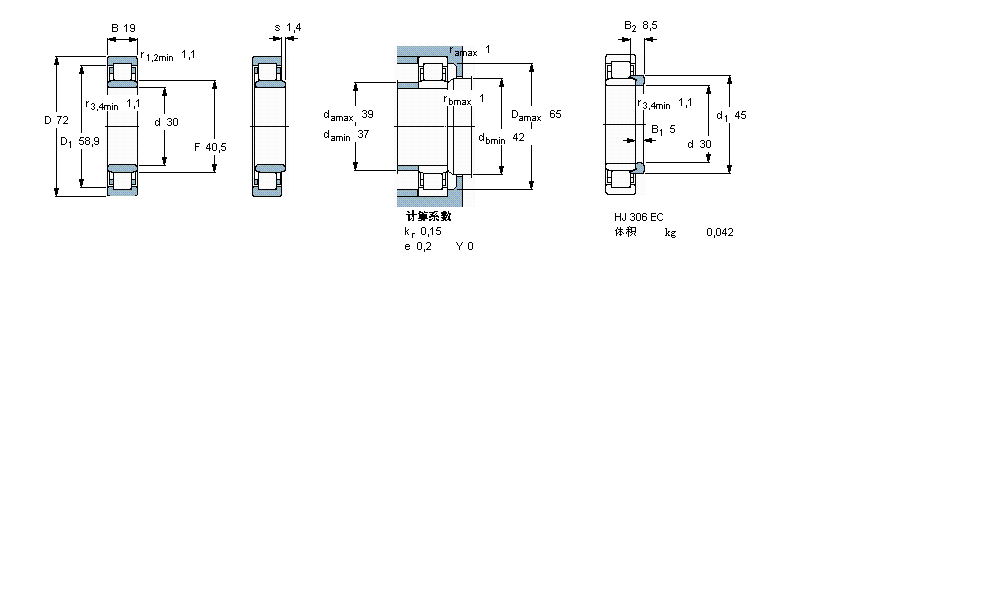 SKF 圓柱滾子軸承, 單列, NU 設(shè)計NU306ECML樣本圖片