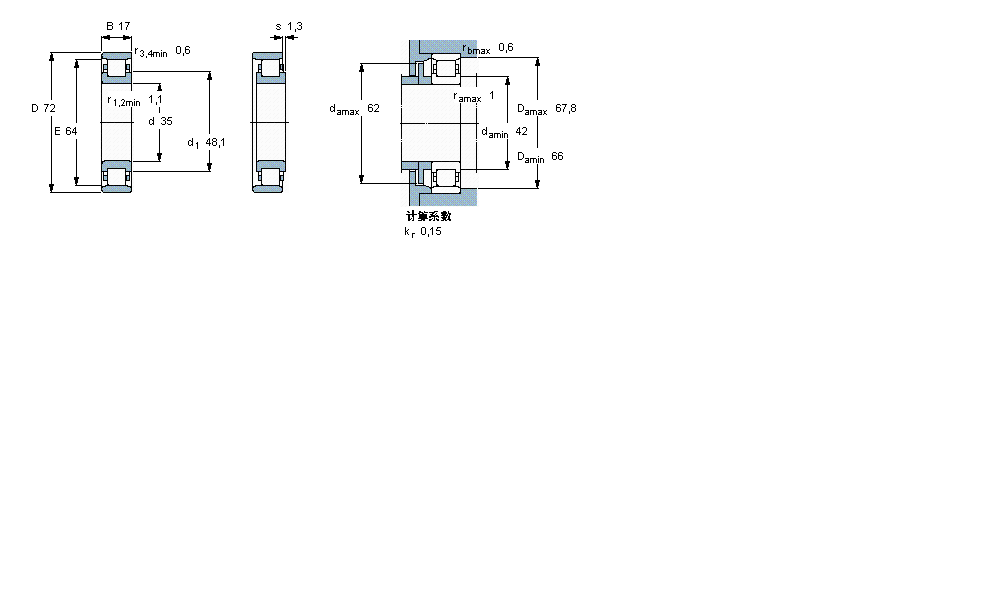 SKF 圓柱滾子軸承, 單列, N 設(shè)計(jì)N207ECP樣本圖片