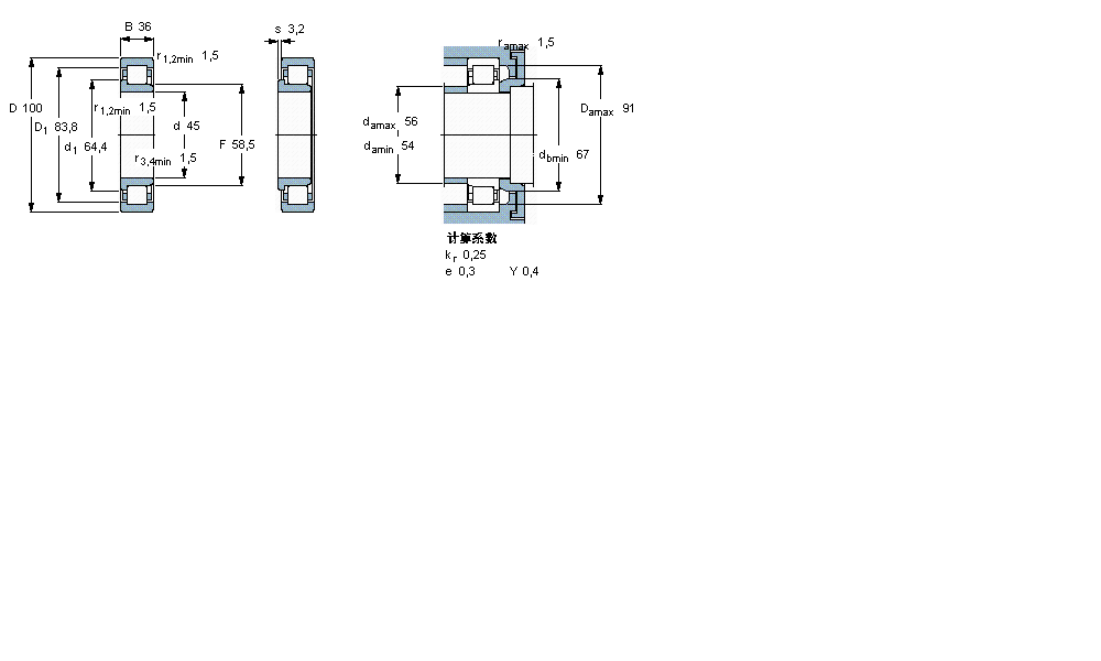 SKF 圓柱滾子軸承, 單列, NJ 設(shè)計(jì)NJ2309ECP樣本圖片