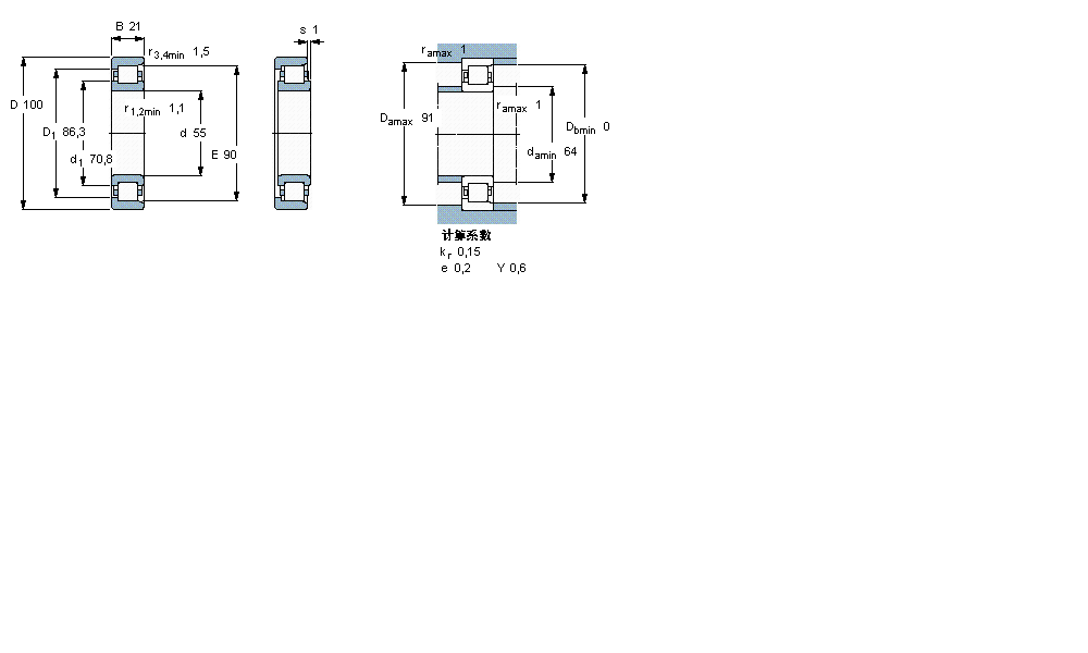 SKF 圓柱滾子軸承, 單列, NF 設(shè)計NF211ECMB樣本圖片