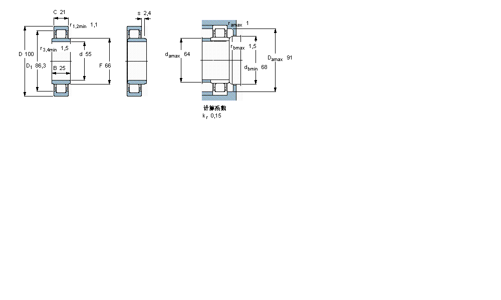 SKF 圓柱滾子軸承, 單列, NUB 設(shè)計(jì)NUB211ECJ樣本圖片