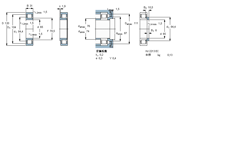 SKF 圓柱滾子軸承, 單列, NJ 設計NJ2213ECJ樣本圖片