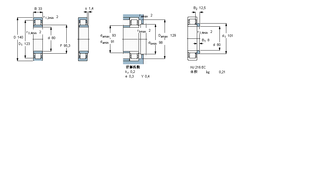 SKF 圓柱滾子軸承, 單列, NU 設(shè)計(jì)NU2216ECM樣本圖片