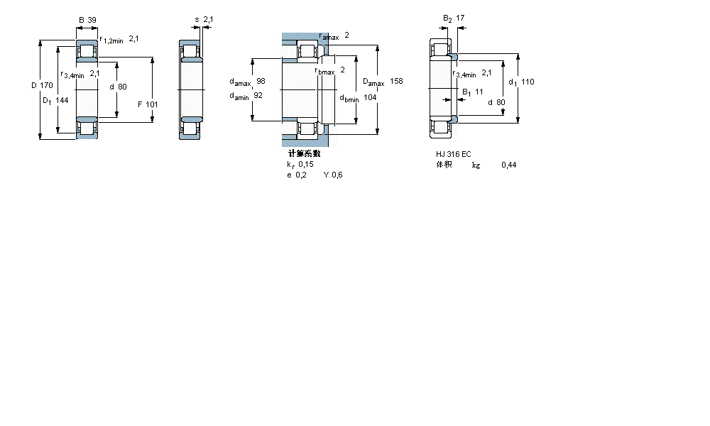 SKF 圓柱滾子軸承, 單列, NU 設(shè)計(jì)NU316ECJ樣本圖片