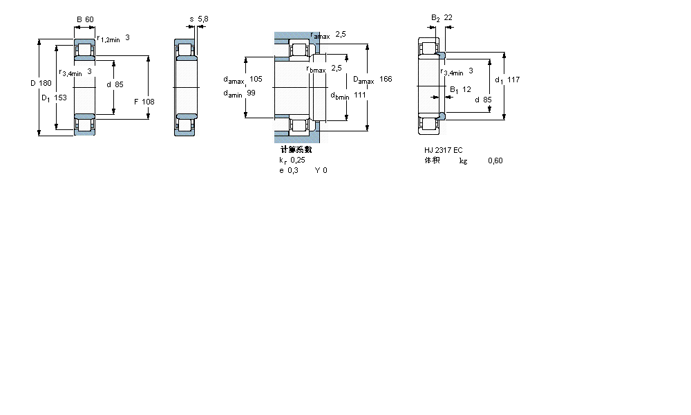 SKF 圓柱滾子軸承, 單列, NU 設(shè)計(jì)NU2317ECP樣本圖片