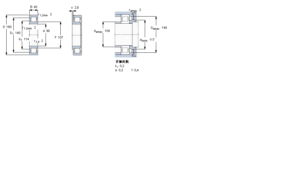SKF 圓柱滾子軸承, 單列, NJ 設(shè)計, 于外圈的一個帶定位槽NJ2218ECN1ML樣本圖片