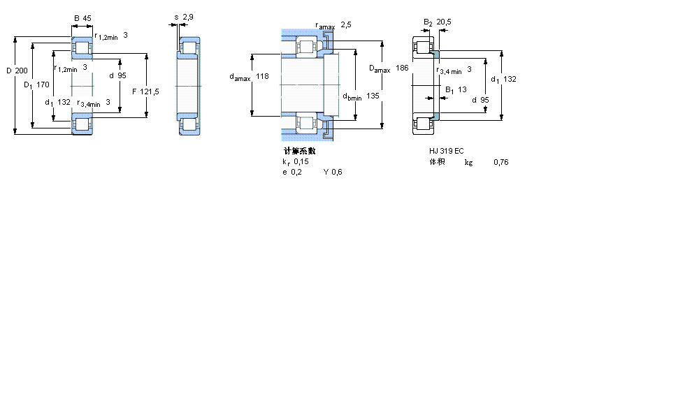 SKF 圓柱滾子軸承, 單列, NJ 設(shè)計, 于外圈的兩個帶定位槽NJ319ECN2ML樣本圖片