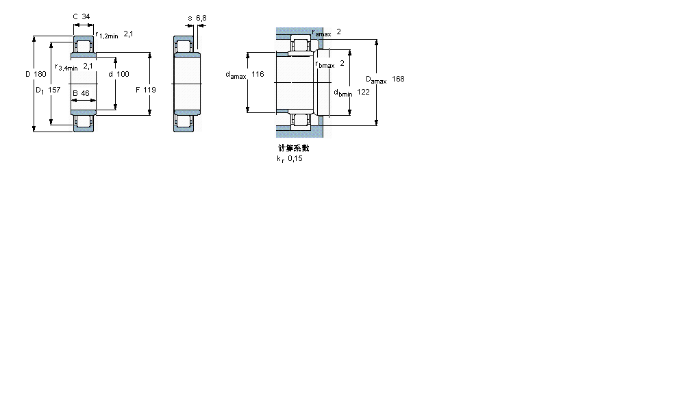 SKF 圓柱滾子軸承, 單列, NUB 設(shè)計(jì)NUB220ECJ樣本圖片
