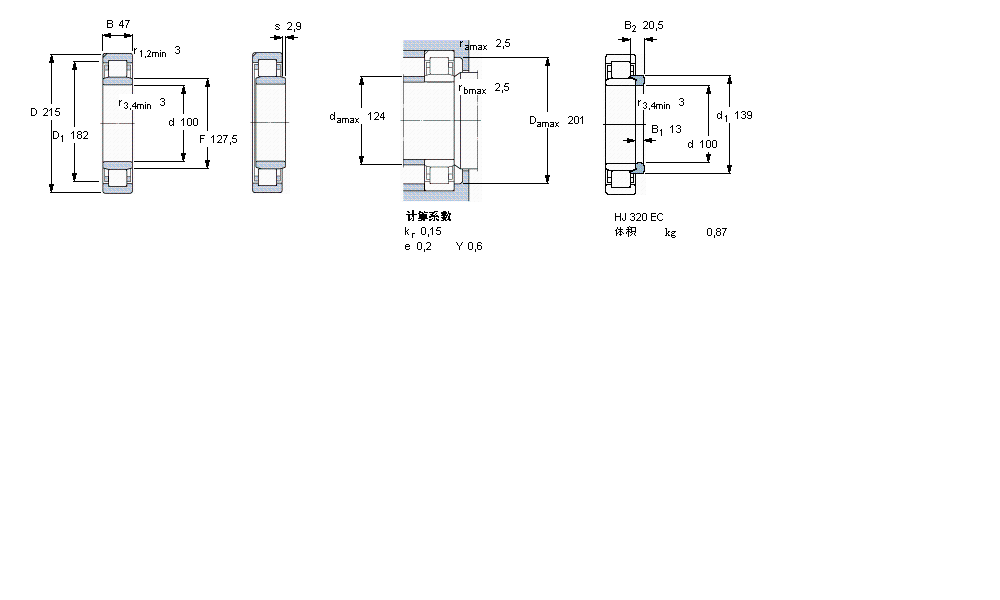 SKF 圓柱滾子軸承, 單列, NU 設計, 于外圈的一個帶定位槽NU320ECN1ML樣本圖片