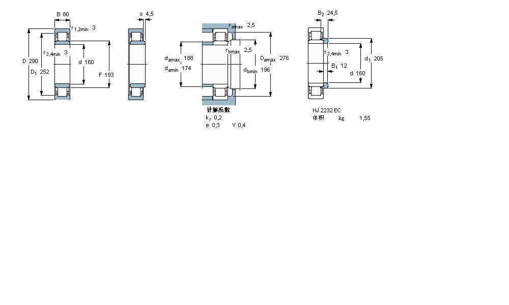SKF 圓柱滾子軸承, 單列, NU 設(shè)計(jì)NU2232ECMA樣本圖片