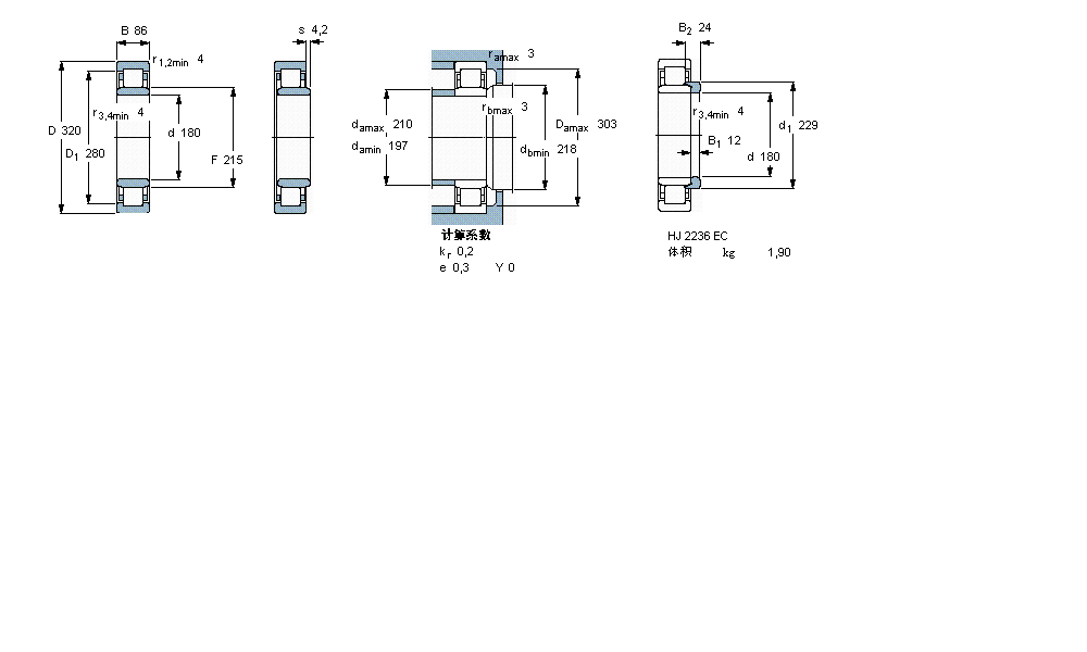 SKF 圓柱滾子軸承, 單列, NU 設(shè)計(jì)NU2236ECM樣本圖片