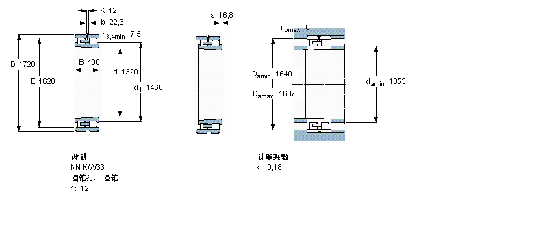 SKF 圓柱滾子軸承, 雙列, NN K, 圓錐型內(nèi)孔NN49/1320KFB/W33樣本圖片