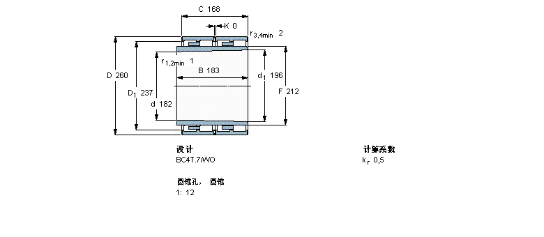 SKF 圓柱滾子軸承, 四列, BC4T.7, 圓錐型內(nèi)孔, 延長(zhǎng)內(nèi)圈寬度312942樣本圖片