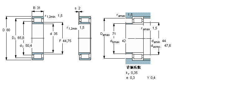 SKF 圓柱滾子軸承, 單列滿裝滾子, NJG 設(shè)計NJG2307VH樣本圖片