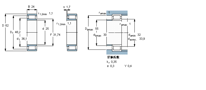 SKF 圓柱滾子軸承, 單列滿裝滾子, NJG 設(shè)計(jì)NJG2305VH樣本圖片