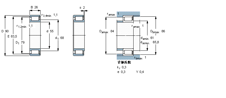 SKF 圓柱滾子軸承, 單列滿裝滾子, NCF 設(shè)計(jì)NCF3011CV樣本圖片