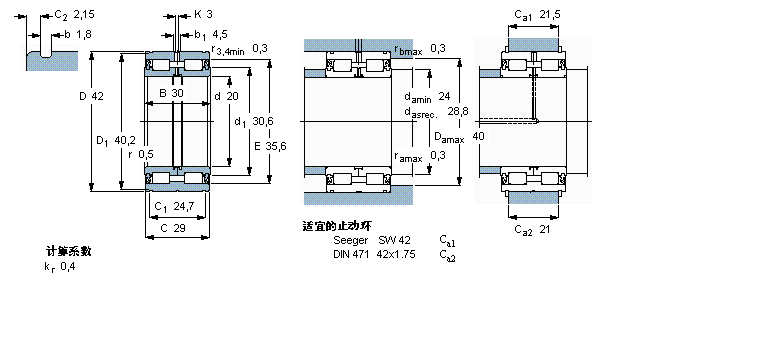 SKF 圓柱滾子軸承, 雙列滿裝滾子, 兩面密封件, 雙方向軸向負荷的擋邊NNF5004ADB-2LSV樣本圖片