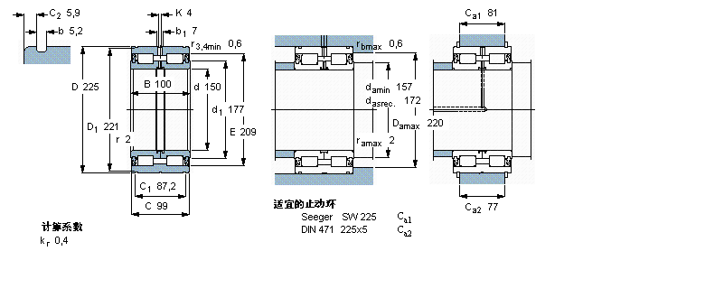 SKF 圓柱滾子軸承, 雙列滿裝滾子, 兩面密封件, 雙方向軸向負荷的擋邊NNF5030ADA-2LSV樣本圖片