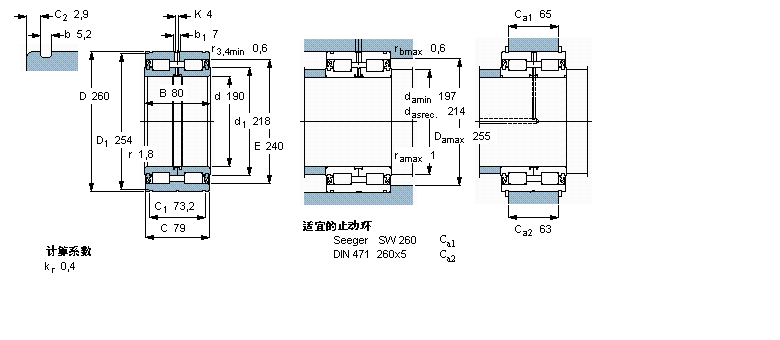 SKF 圓柱滾子軸承, 雙列滿裝滾子, 兩面密封件, 雙方向軸向負荷的擋邊319438DA-2LS樣本圖片
