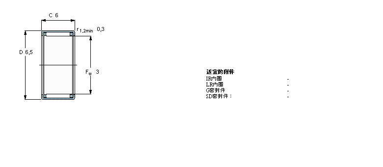 SKF 滾針軸承, 沖壓外圈, 開式尾端, 無密封件HK0306TN樣本圖片