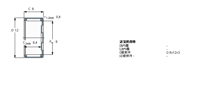 SKF 滾針軸承, 沖壓外圈, 封閉式尾端, 無密封件BK0808樣本圖片