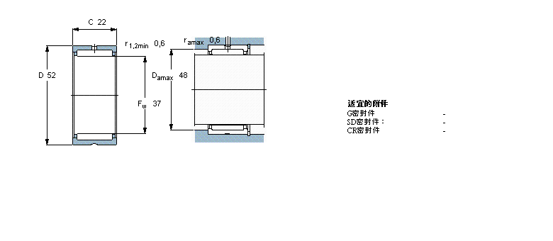 SKF 滾針軸承, 帶法蘭，無內(nèi)圈, 無密封件NKS37樣本圖片