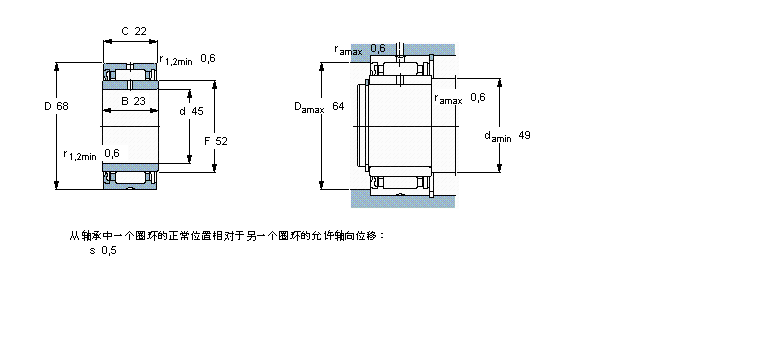 SKF 滾針軸承, 帶法蘭，有內(nèi)圈, 單面密封件NA4909RS樣本圖片