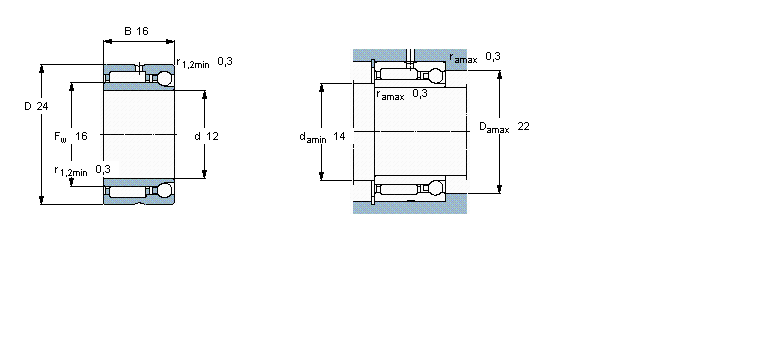 SKF 組合式滾針軸承, 滾針/角接觸球軸承, 軸向負荷 單向NKIA5901樣本圖片