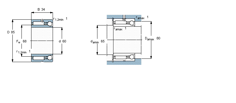 SKF 組合式滾針軸承, 滾針/角接觸球軸承, 軸向負(fù)荷 單向NKIA5912樣本圖片