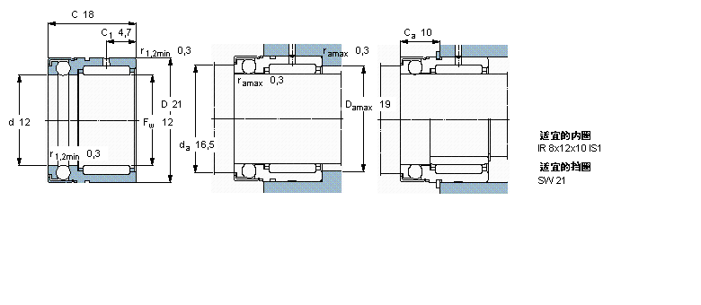 SKF 組合式滾針軸承, 滾針/滿球推力球軸承NX12Z樣本圖片