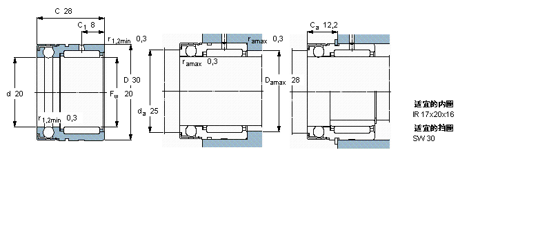 SKF 組合式滾針軸承, 滾針/滿球推力球軸承NX20樣本圖片